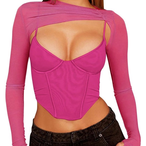 Pink Two Piece Crop Top - Picture 2 of 3